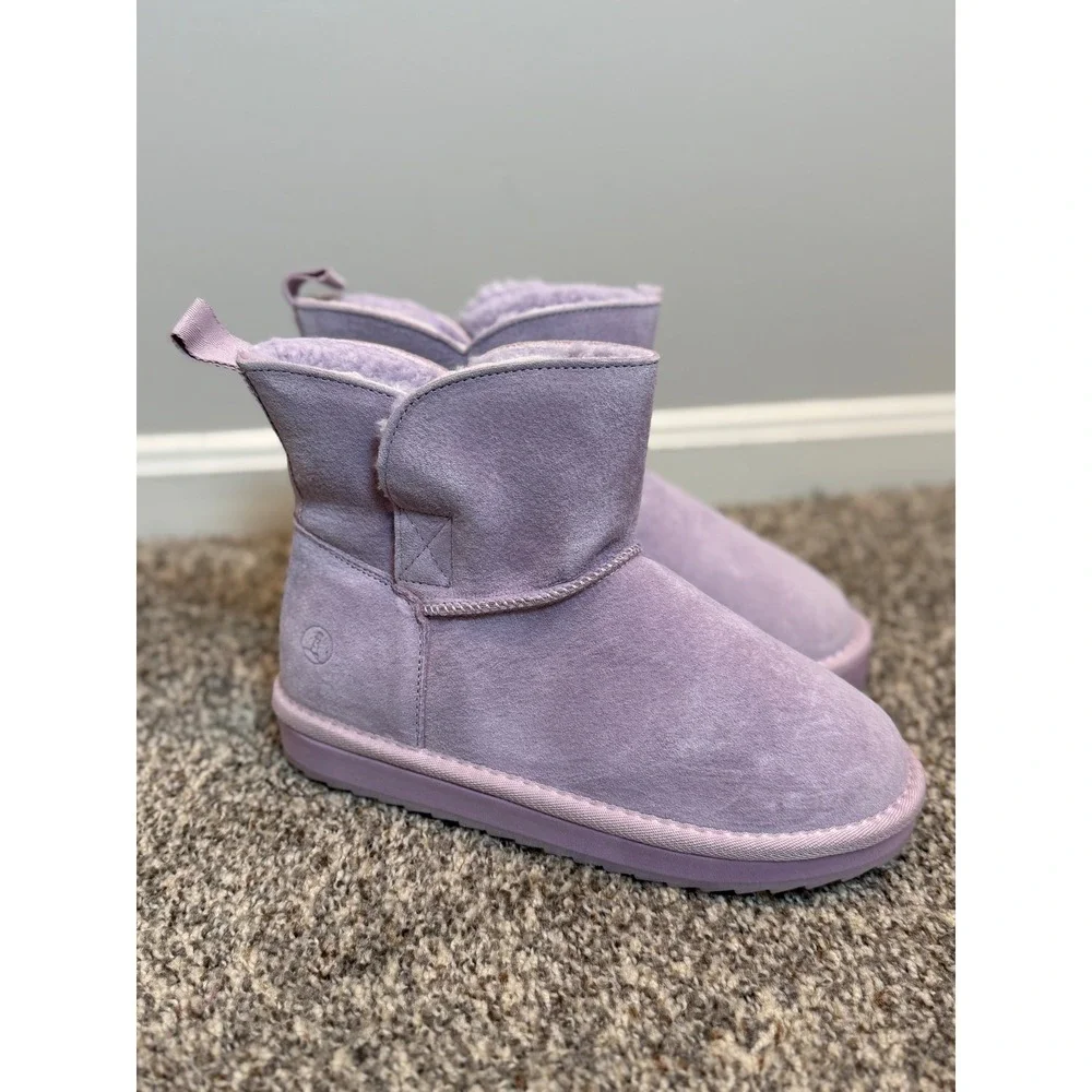 NWT Lands End Girls 3 Suede Shearling Slip On Boots Cozy Winter Purple Lilac